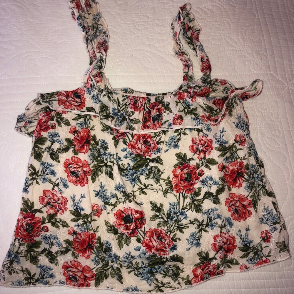 AMERICAN EAGLE EYELET FLORAL TANK TOP - Picture 2 of 10